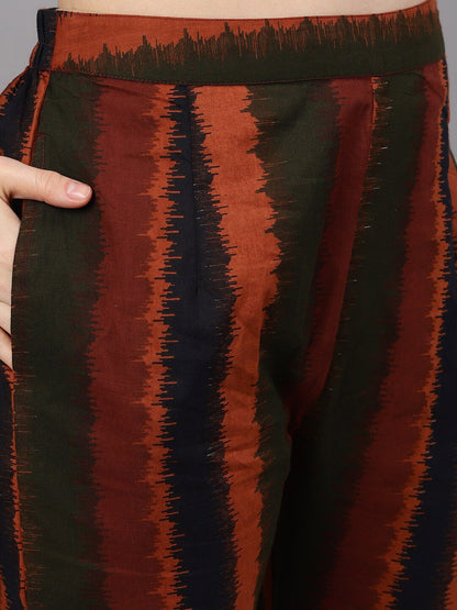 Women's  Black & Orange Solid Kurta with Trousers & Dupatta
