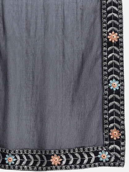 Women's Solid Black Embroidery Kurta Set with Dupatta