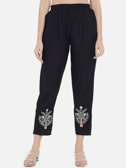 Women's Solid Black Embroidery Kurta Set with Dupatta