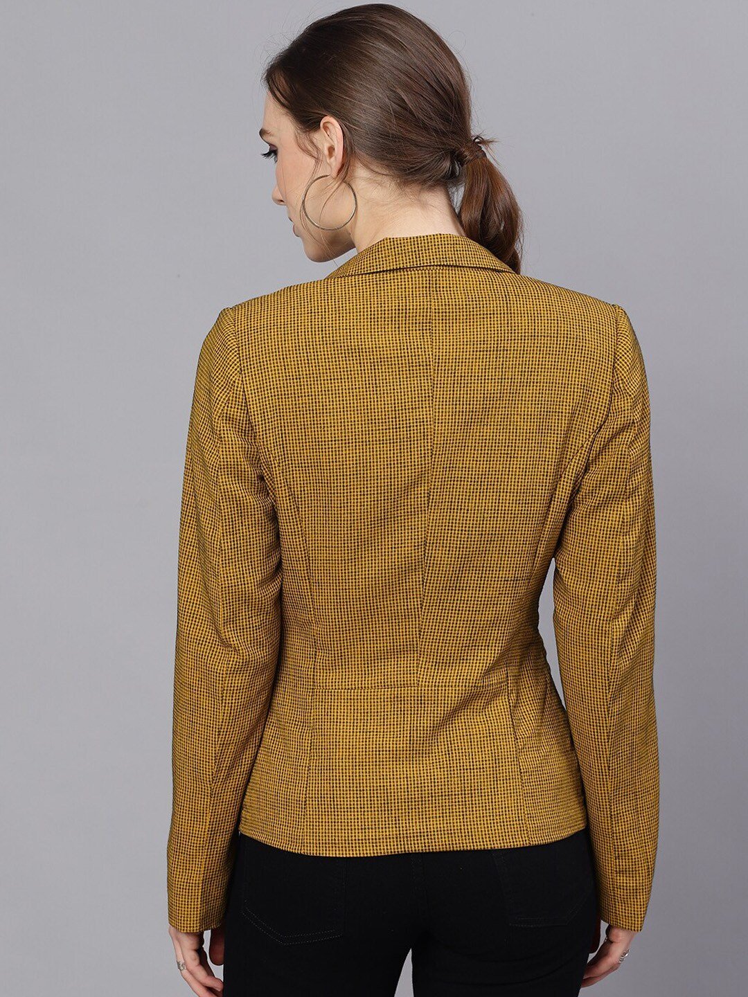 Women's  Mustard Checked Gingham Checked Blazer