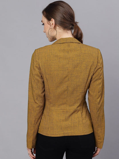 Women's  Mustard Checked Gingham Checked Blazer