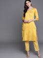 Women's  Mustard Yellow & Golden Solid Kurta with Trousers