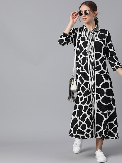 Women's  Black & White Printed A-Line Dress