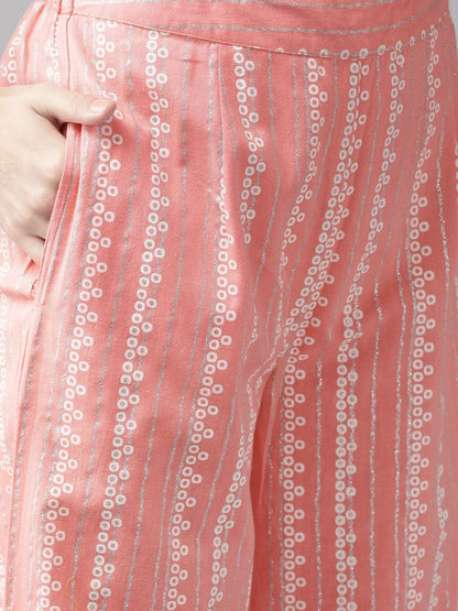Women's  Pink & White Printed Kurta with Palazzos