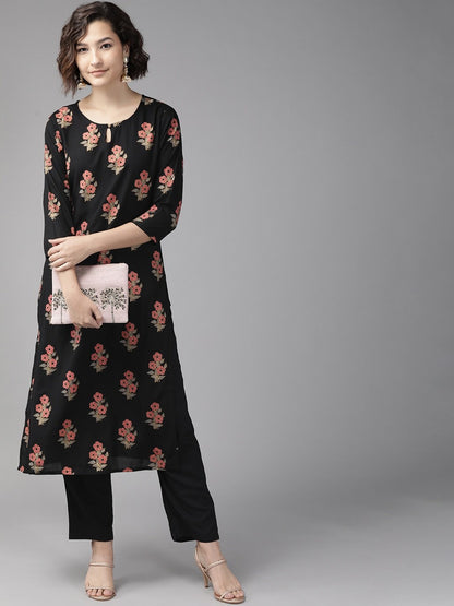 Women's Black & Pink Printed Kurta Set
