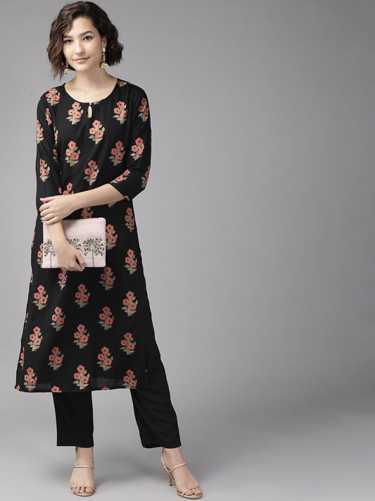 Women's Black & Pink Printed Kurta Set