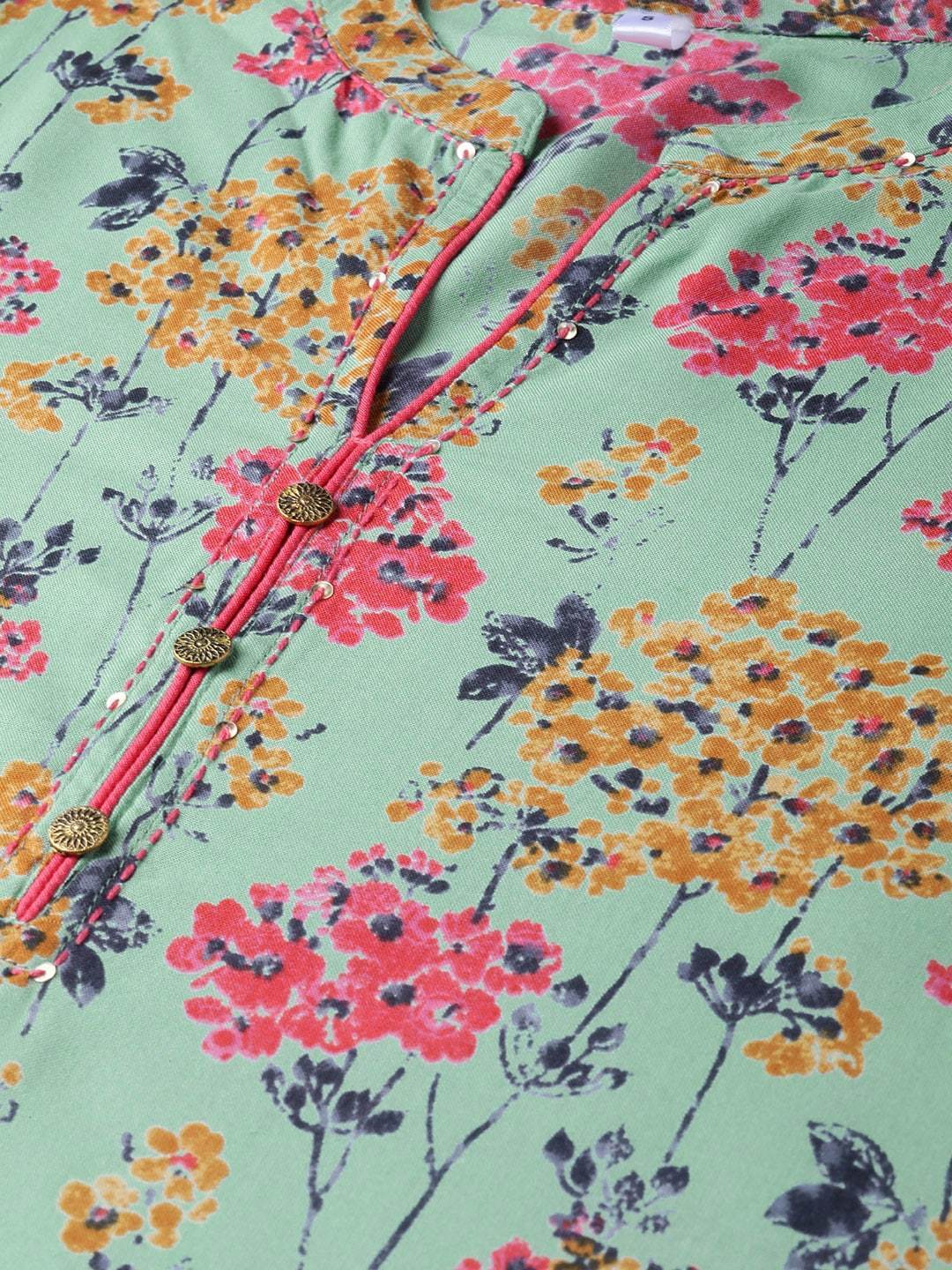 Women's  Sea Green & Pink Printed Kurta with Palazzos