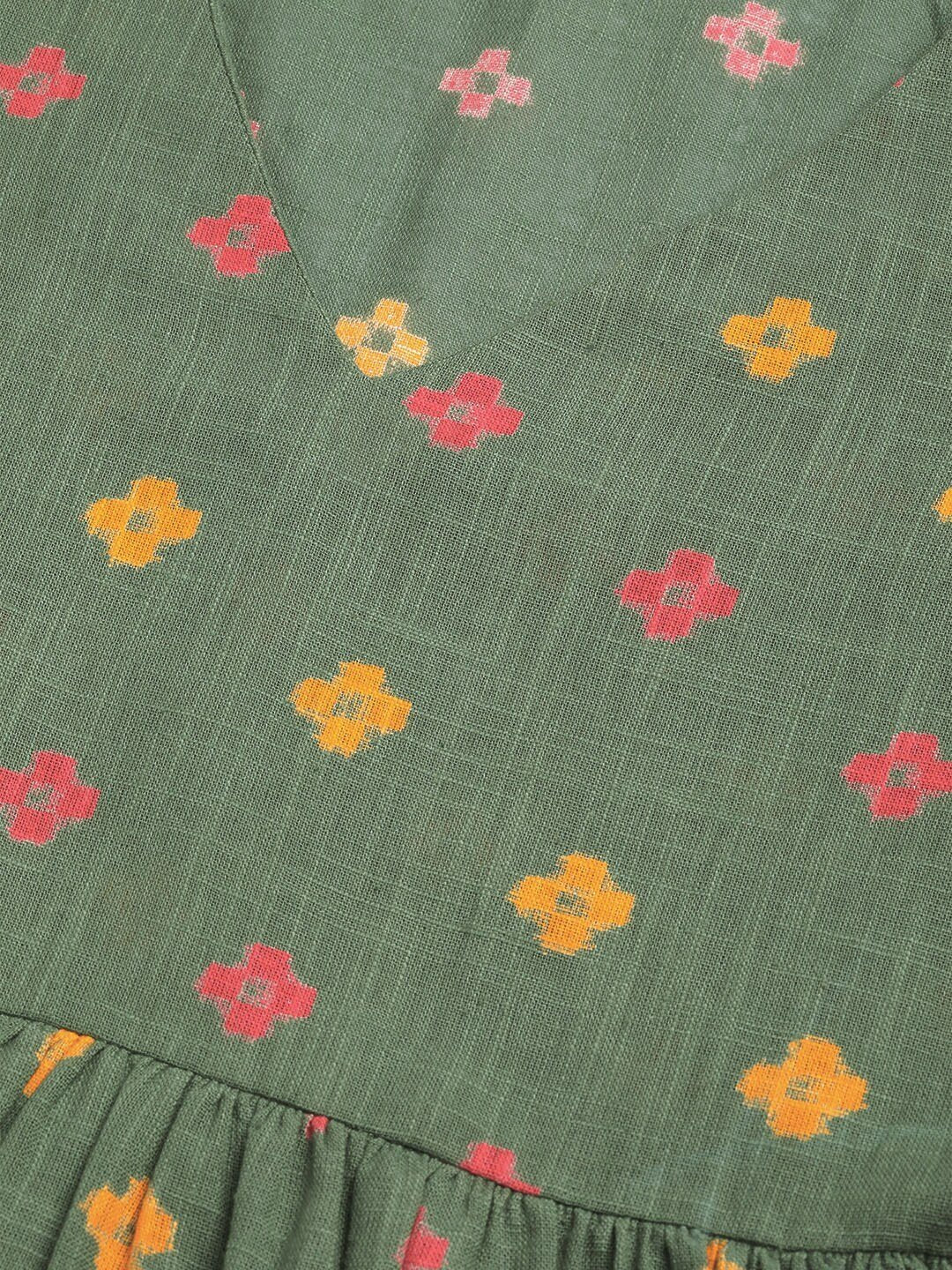 Women's Olive Green & Mustard Yellow Printed Tunic