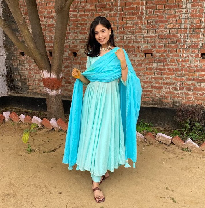Women's Soothing Sea Cotton Anarkali Set
