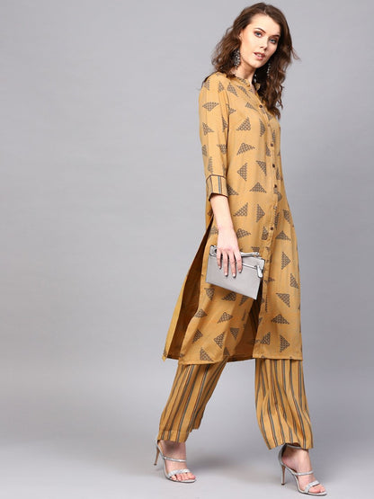 Women's  Beige & Grey Printed Kurta with Palazzos