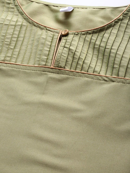 Women's  Olive Green Solid Kurta with Palazzos & Dupatta