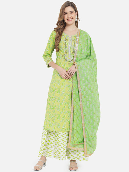 Women's Green Printed Straight Kurta set