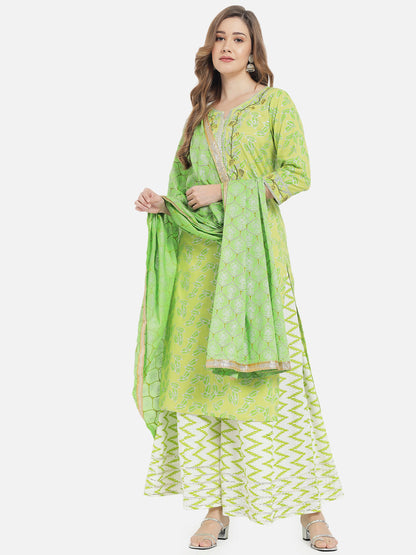 Women's Green Printed Straight Kurta set