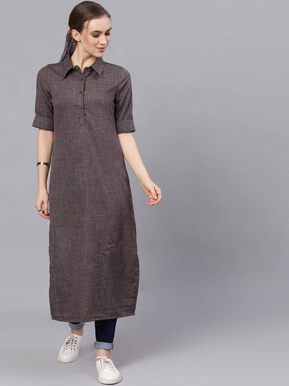 Women's  Blue & Grey Woven Design Pathani Kurta