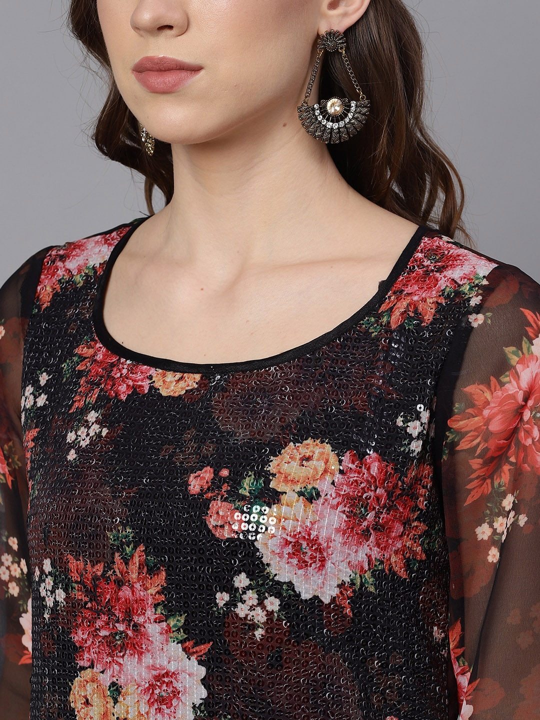 Women's  Black & Red Printed Kurta with Palazzos