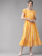 Women's  Mustard Yellow & White Striped A-Line Dress