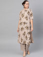 Women's  Beige & Brown Printed Straight Kurta with Palazzos