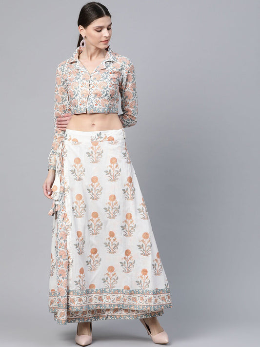 Women's Khari Print Shirt with Skirt