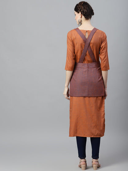 Women's  Orange Colourblocked Straight Kurta