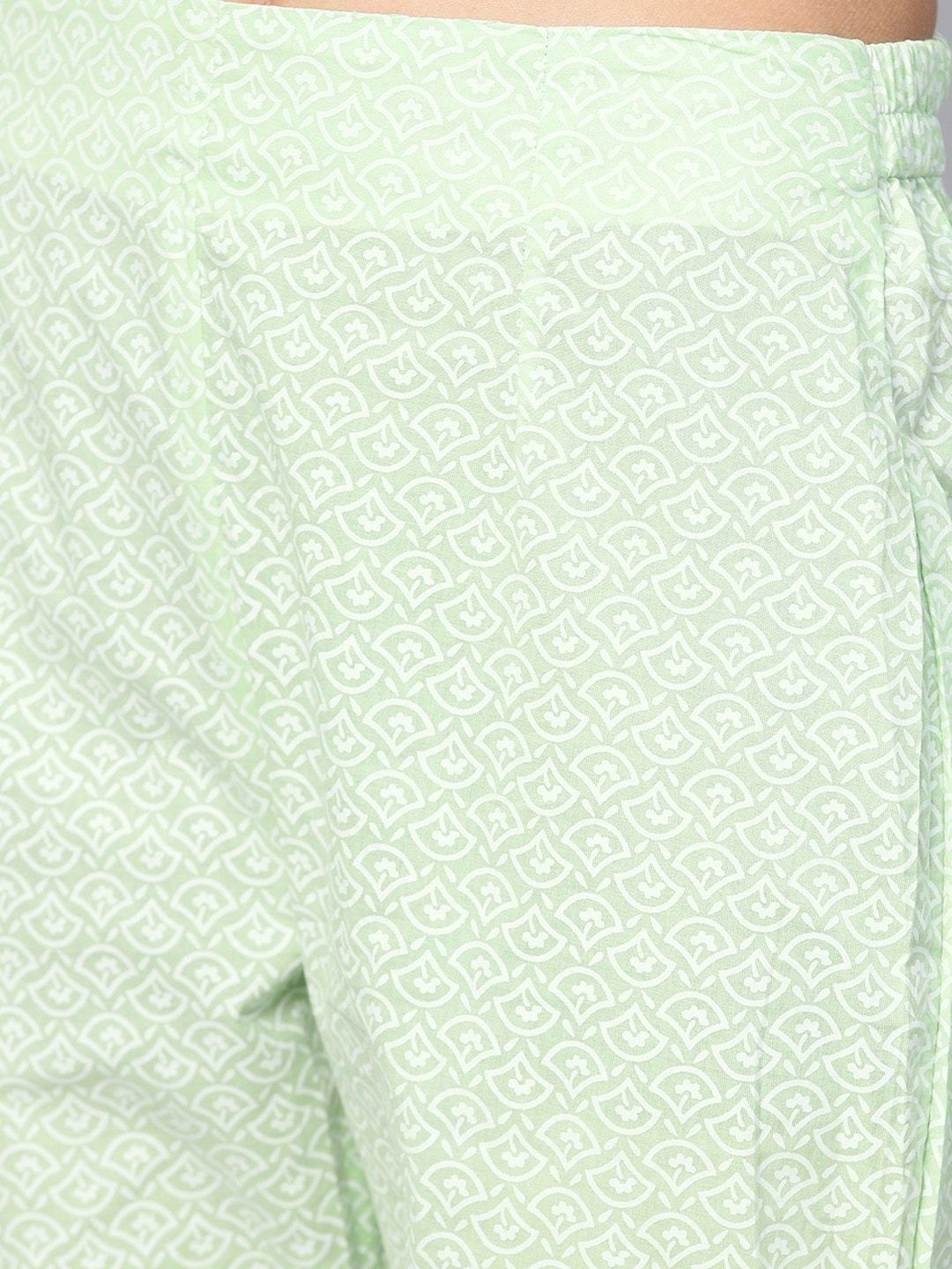 Women's  Green & White Printed A-Line Kurta