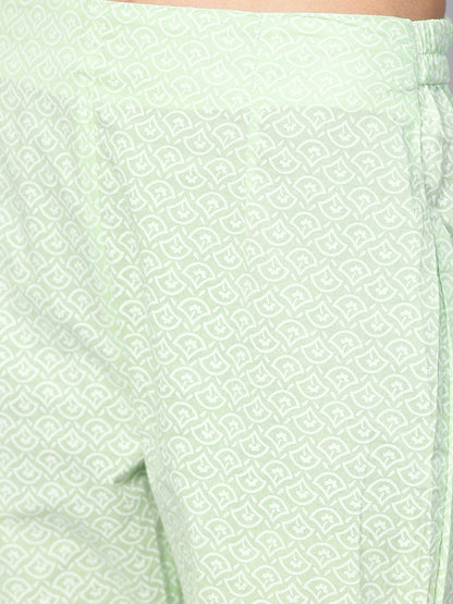 Women's  Green & White Printed A-Line Kurta