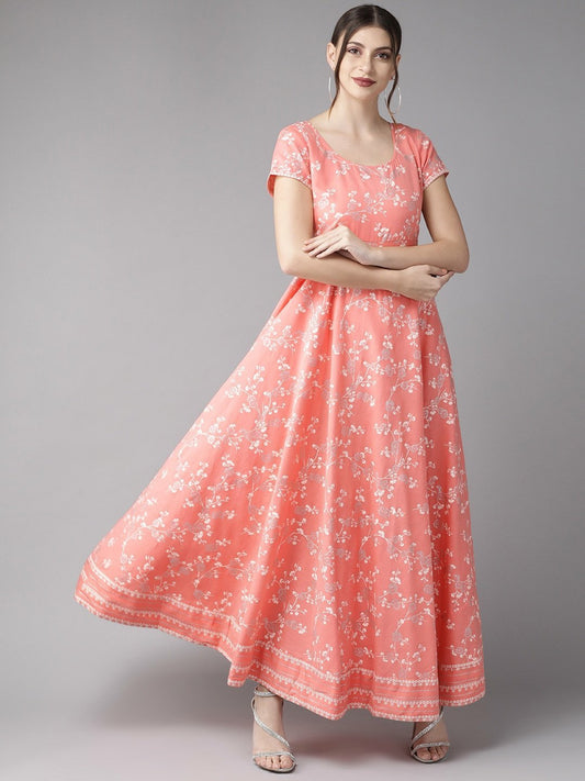 Women's  Pink & Off-White Khari Print Maxi Dress
