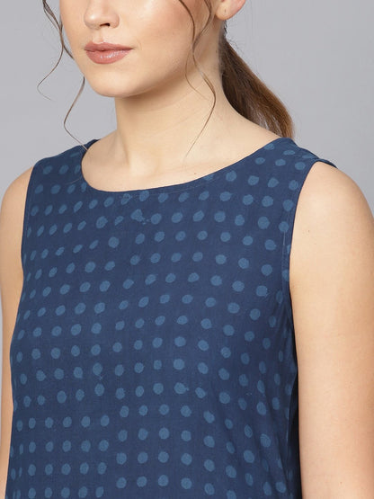 Women's  Navy Blue Printed Kurta with Trousers