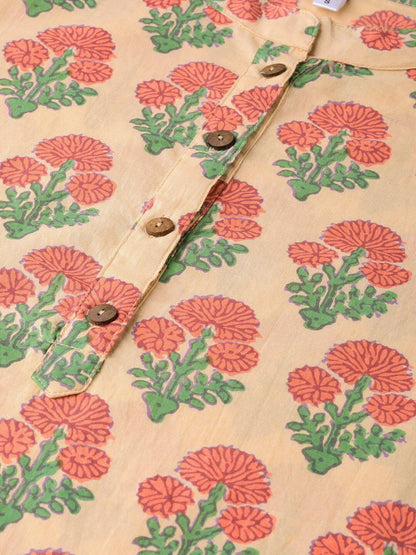 Women's  Beige & Orange Printed Straight Kurta