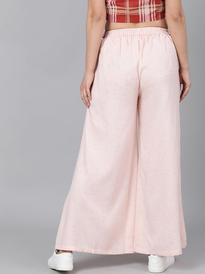 Women's  Pink Solid Flared Palazzos