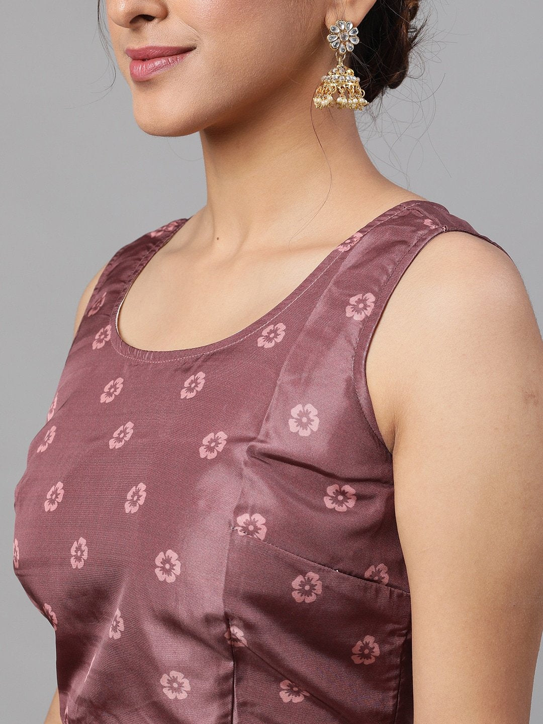 Women Brown & Peach Lehenga Choli With Net Dupatta Set by AKS (3 P