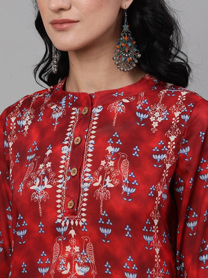 Women's  Red & Beige Printed Kurta with Palazzos