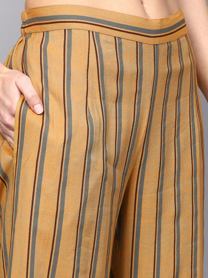 Women's  Beige & Grey Printed Kurta with Palazzos