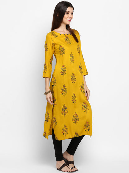 Women's Yellow Color Rayon Straight Kurta Only