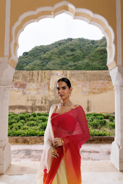 Women's Multi Shaded Hand Dyed Plain Chiffon Saree With Jacquard Blouse