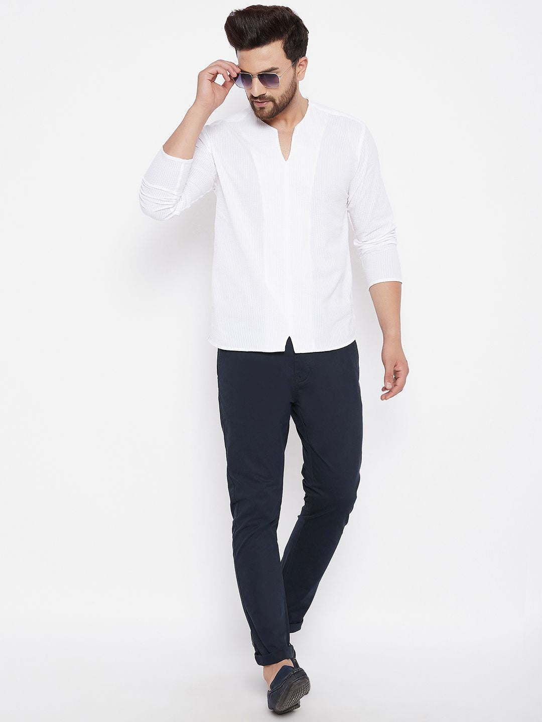 Men's White Solid Cotton Kurta
