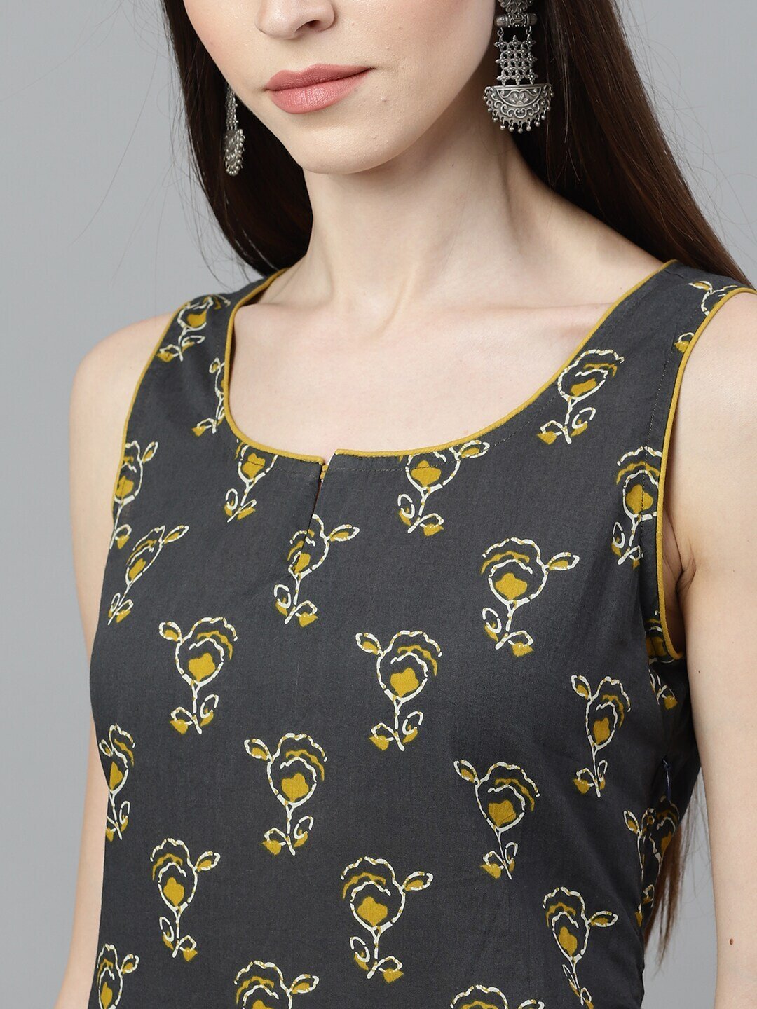Women's  Grey Printed A-Line Dress