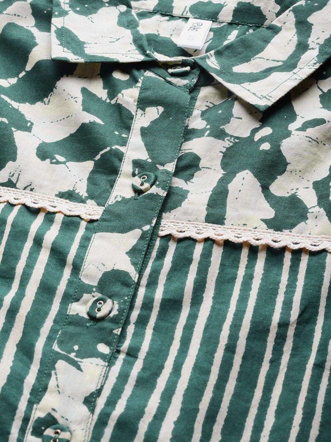 Women's  Green & Beige Striped Shirt A-Line Kurta