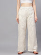 Women's  White Embroidered Wide Leg Palazzos