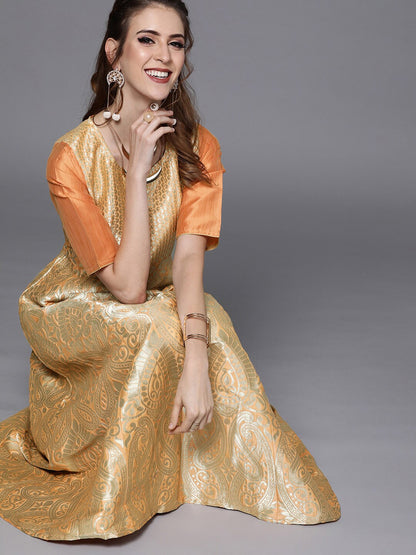 Women's Peach Jacquard Maxi Dress
