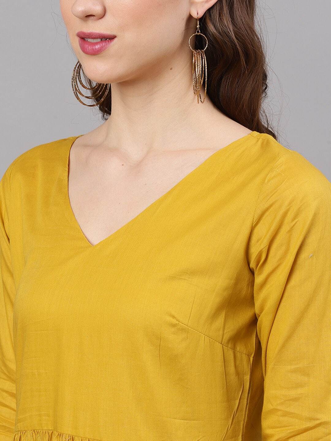 Women's  Mustard Yellow Mirror Work Anarkali Kurta