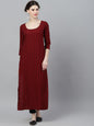 Women's  Maroon & Black Striped Anarkali Kurta