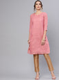 Women's  Pink & Beige Checked Straight Kurta