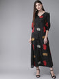 Women's  Black & Red Printed Maxi Dress