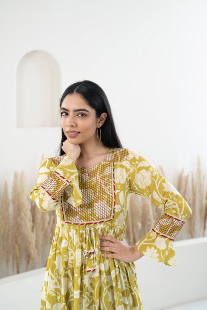 Womenâ€™s Yellow Printed Traditional Dress by Myshka-