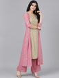 Women's  Pink & Olive Green Self Design Kurta with Palazzos