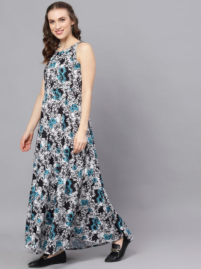 Women's  Blue Printed Maxi Dress