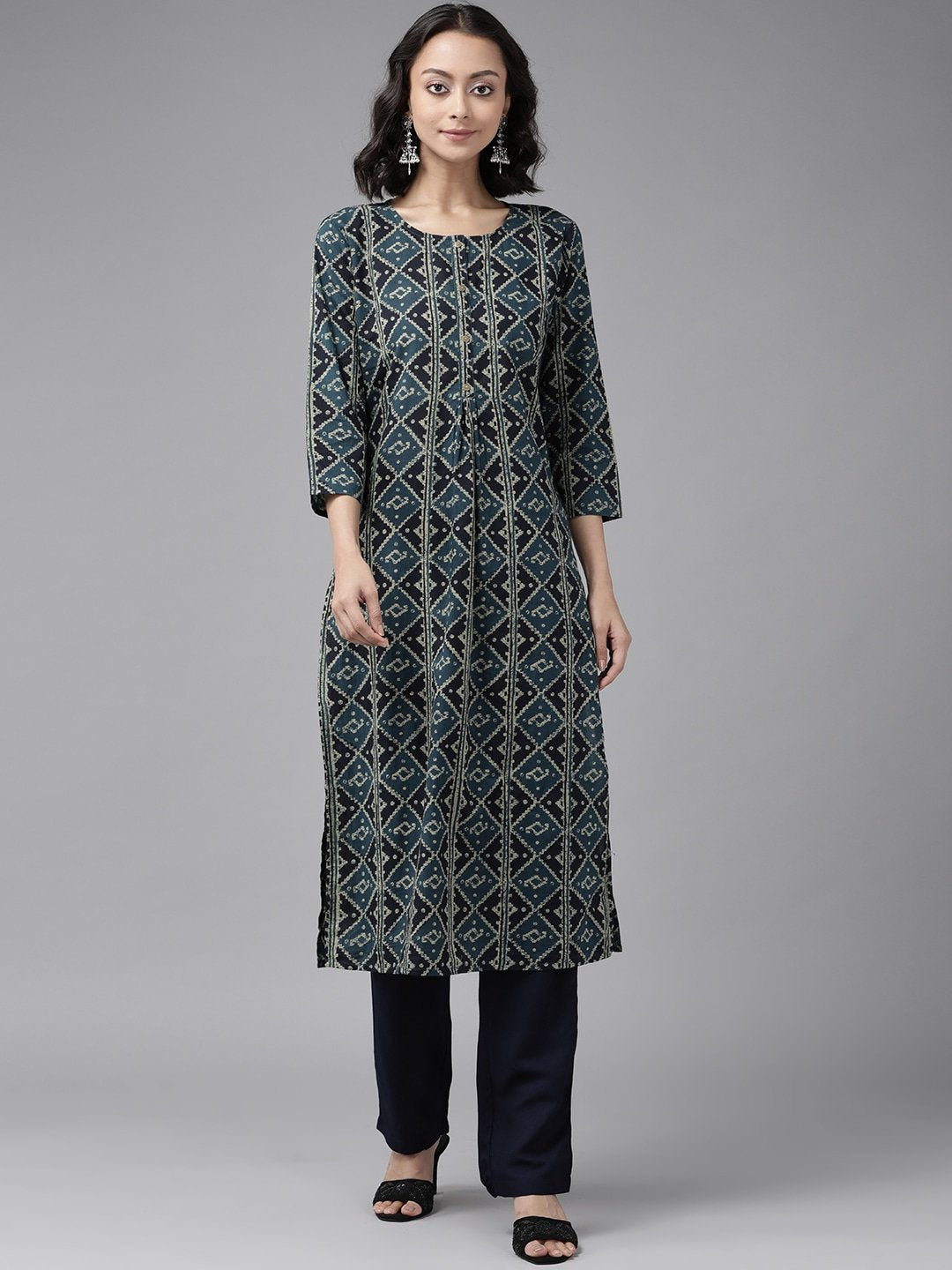 Women's Teal Blue & Black Kurta Set