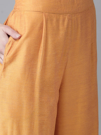 Women's  Mustard Yellow & Teal Blue Solid Kurta with Palazzos & Dupatta