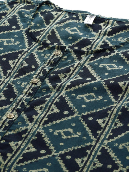 Women's Teal Blue & Black Kurta Set
