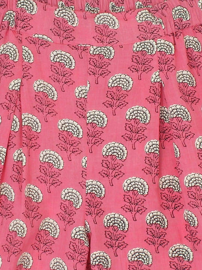 Women's  Pink & Black Printed Kurta with Palazzos & Dupatta